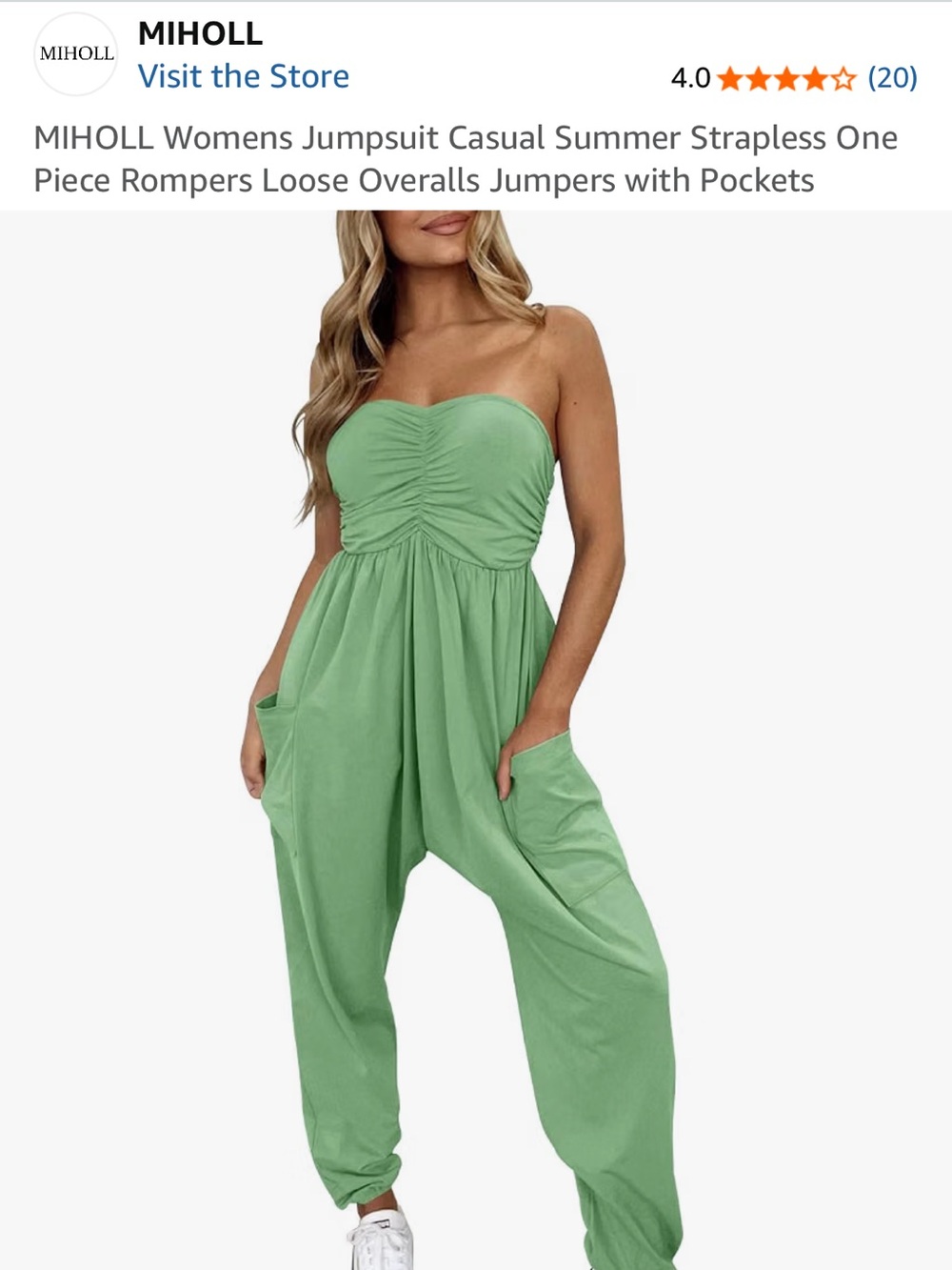 Strapless Green Casual Jumpsuit with Pockets